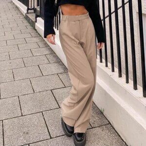 NWT ZARA STRAIGHT LEG PANTS WITH BELT LOOPS TAUPE BROWN